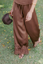 Viola Drawstring Wide Leg Pant - Chocolate