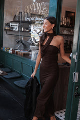 Charly One Shoulder Maxi Dress - Brown