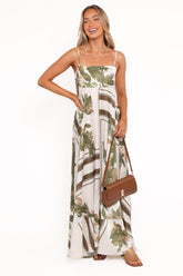 Elanor Maxi Dress - Olive Print