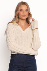 Romy Collar Knit Sweater - Ecru
