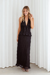Zafira Textured Halter Top - Black