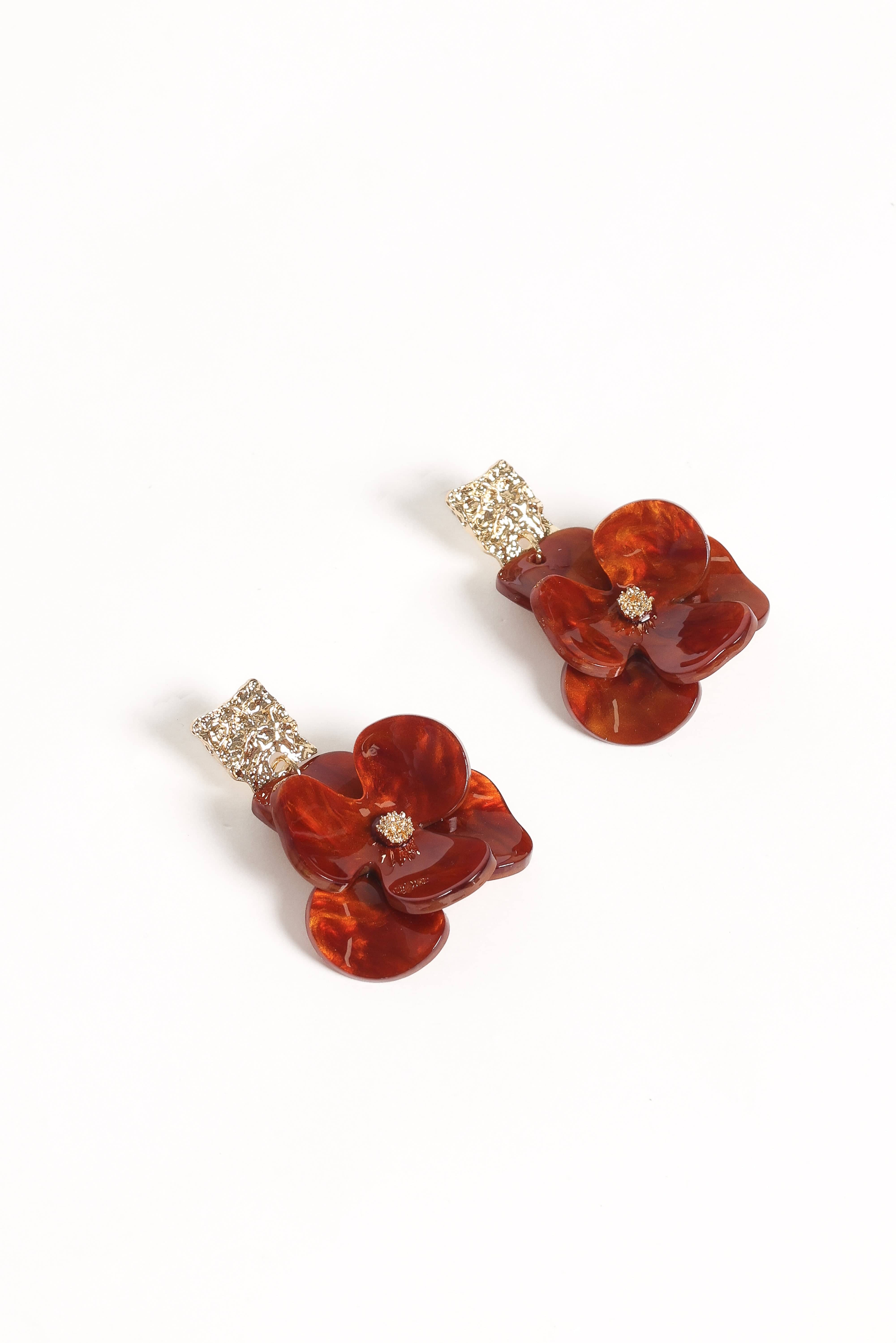 Lennon Flower Earrings - Gold/Brown