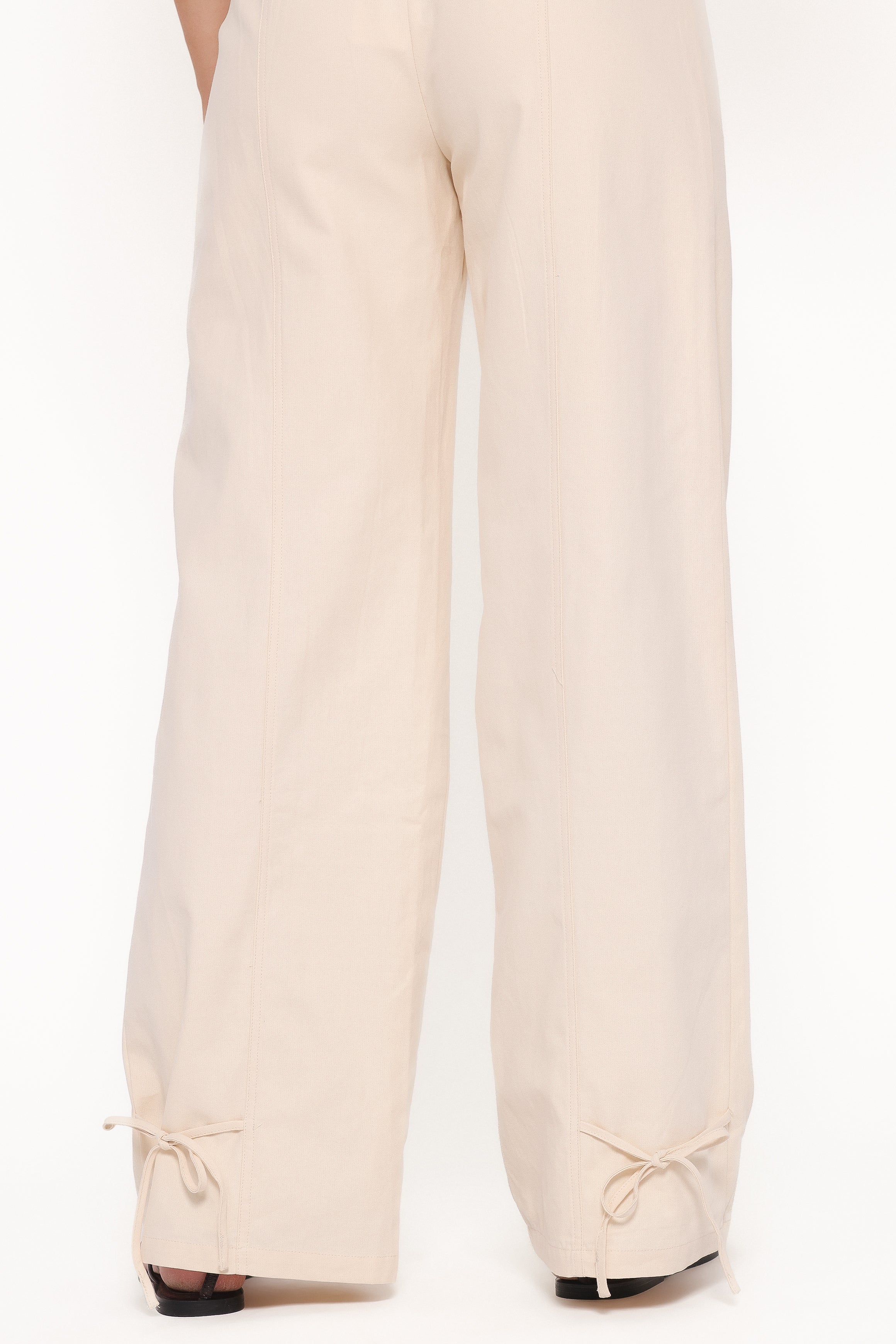 Asher Tie Detail Tapered Leg Pants - Cream