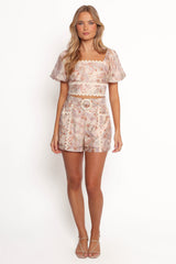 Davina Belted Shorts - Cream Multi