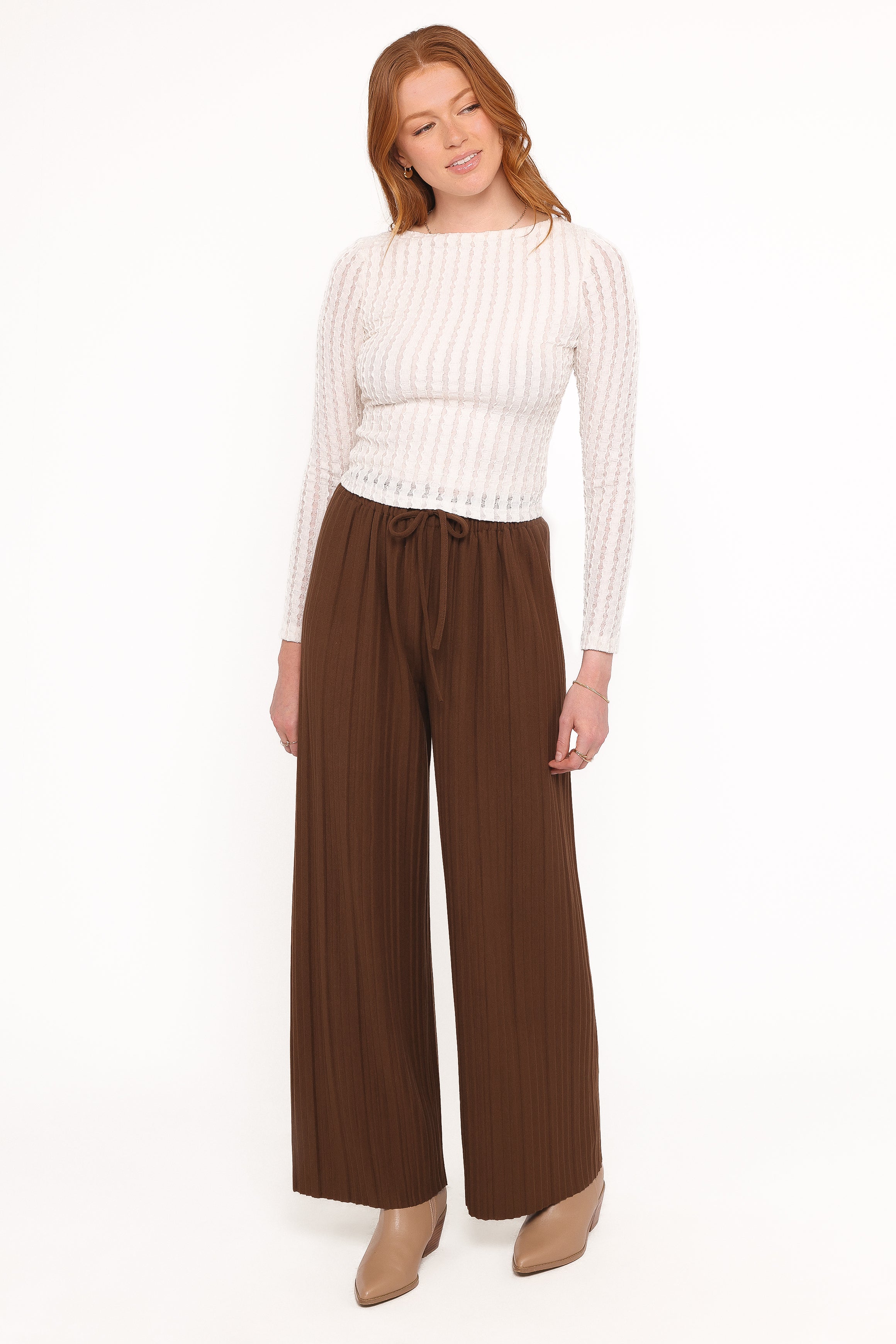Davis Pleated Knit Pant - Brown