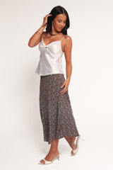Willow Midi Skirt - Brown Blue Floral