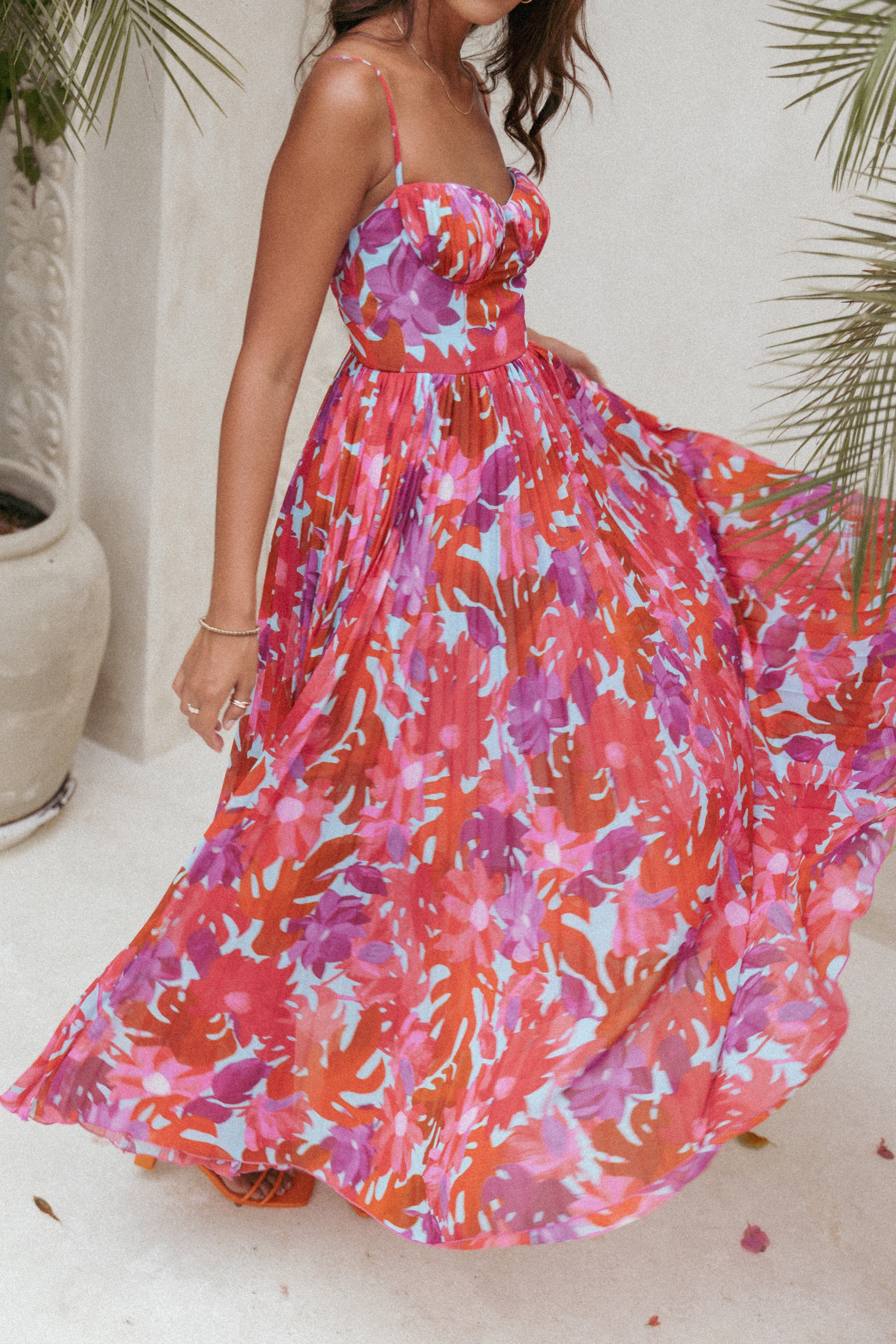 Achanti Pleated Maxi Dress - Pink Azalea