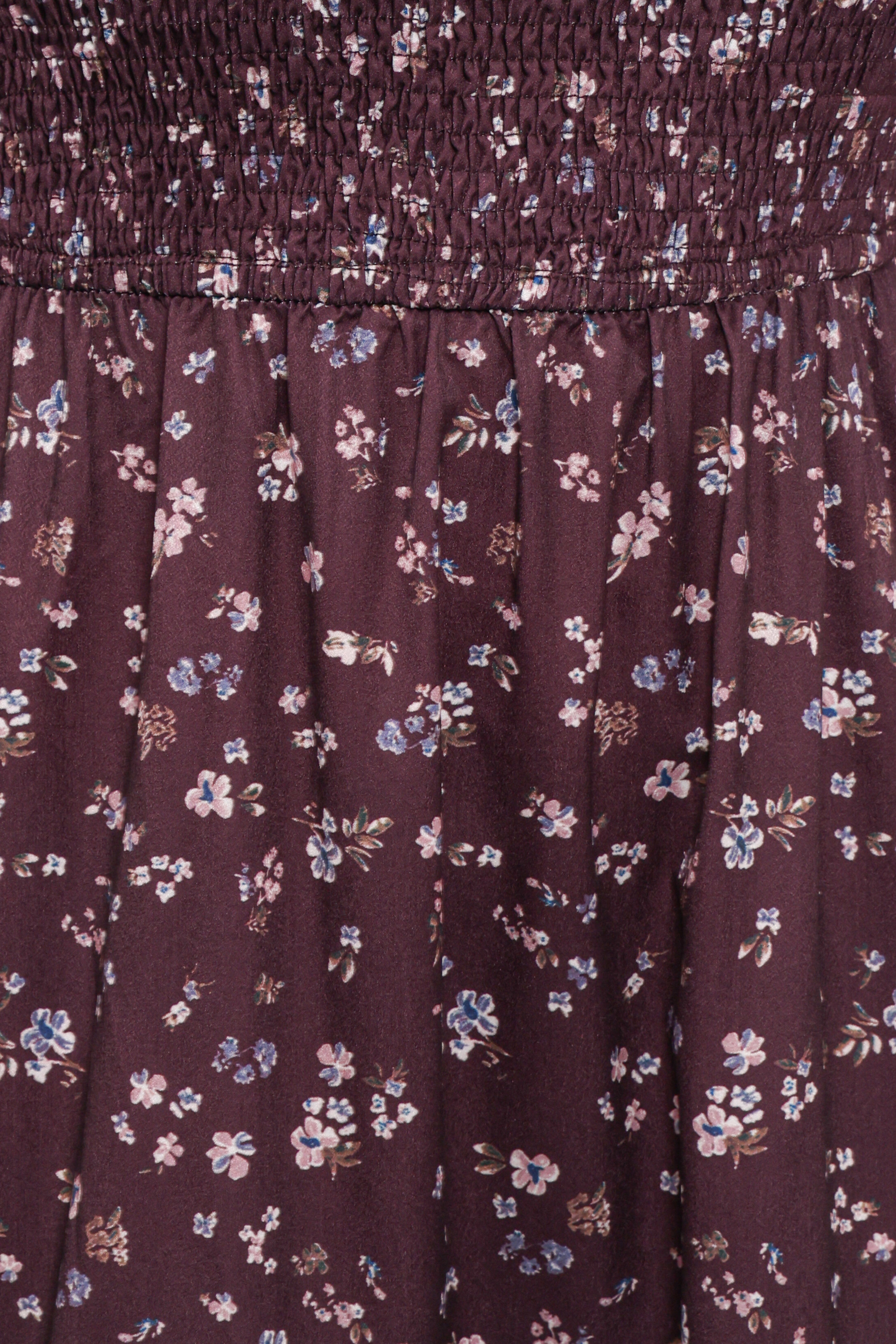 Edwina Shirred Frill Long Sleeve Midi Dress - Plum Floral