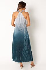 Melody Plisse Halter Maxi Dress - Navy Gradient