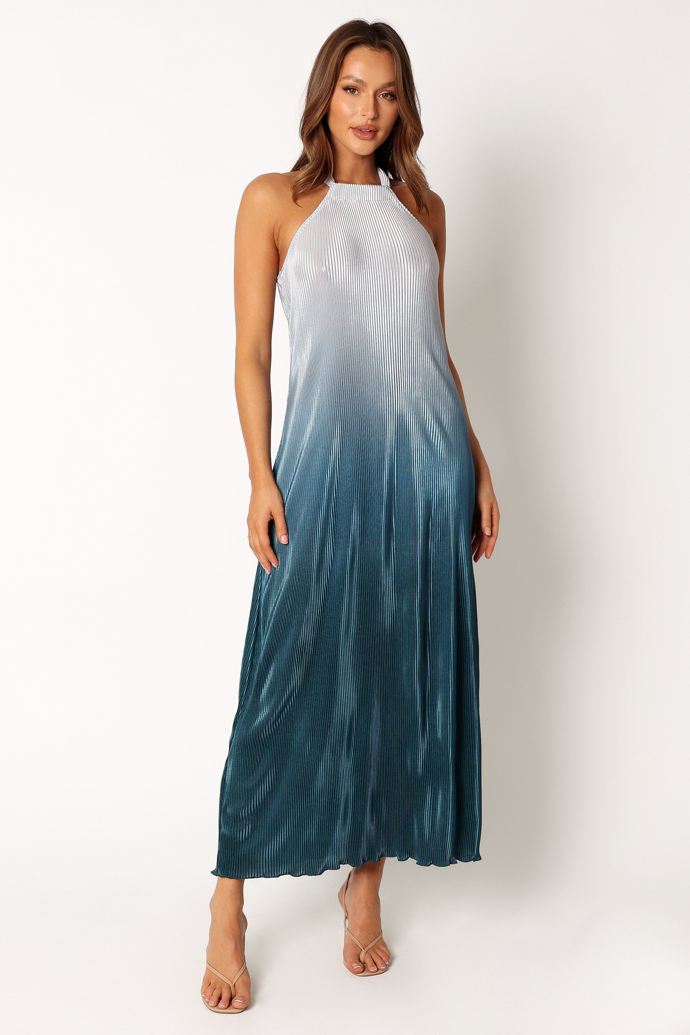 Melody Plisse Halter Maxi Dress - Navy Gradient