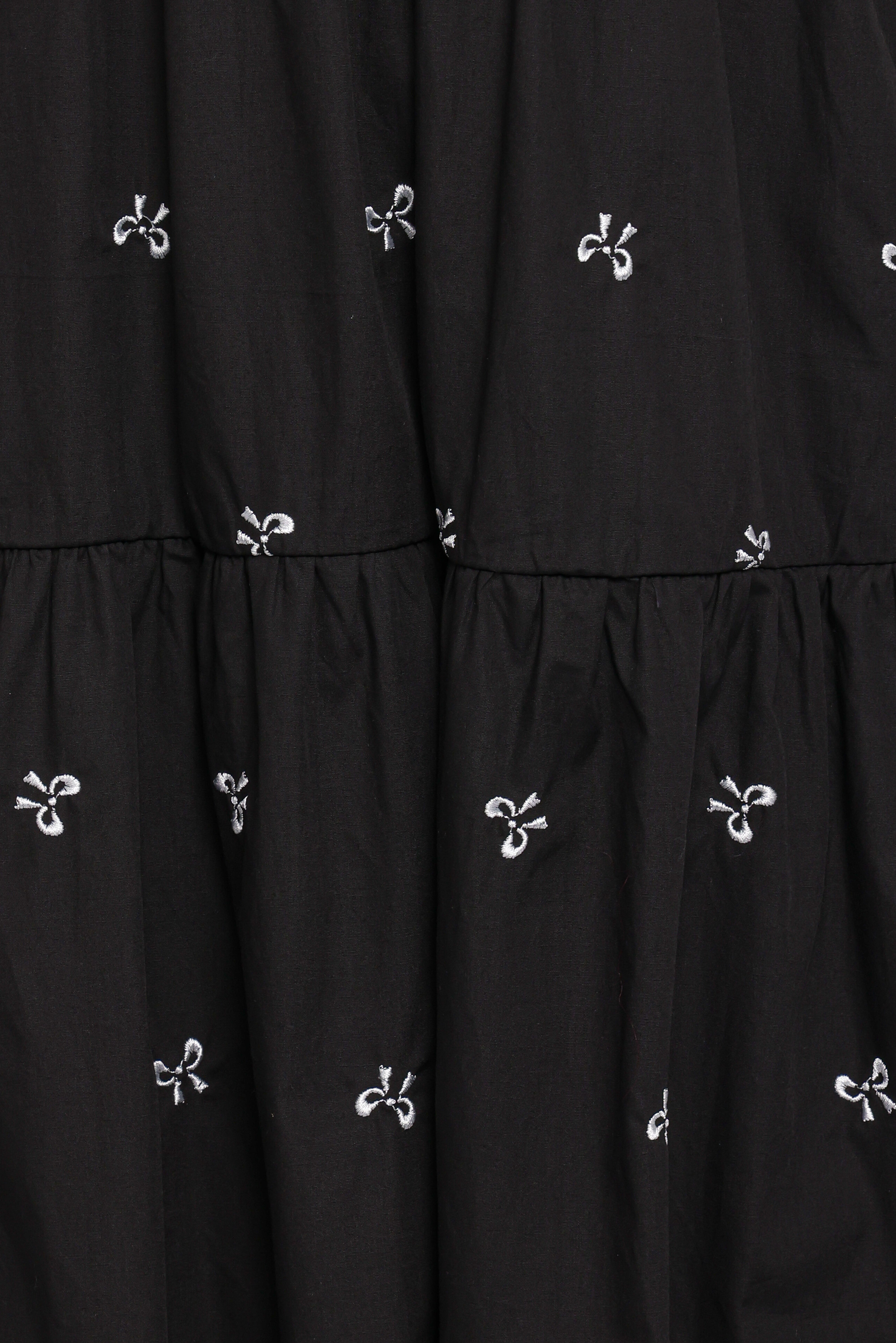 Naura Shirred Tiered Midi Dress - Black Bow