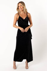 Renarde Wrap Velvet Midi Dress - Black