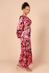 Teena Puff Sleeve Cutout Maxi Dress - Black