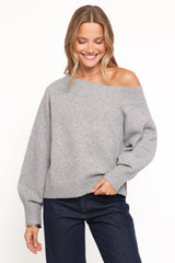Ailis Off Shoulder Sweater - Grey
