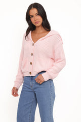 Amelia Oversize Collar Button Cardigan - Pink