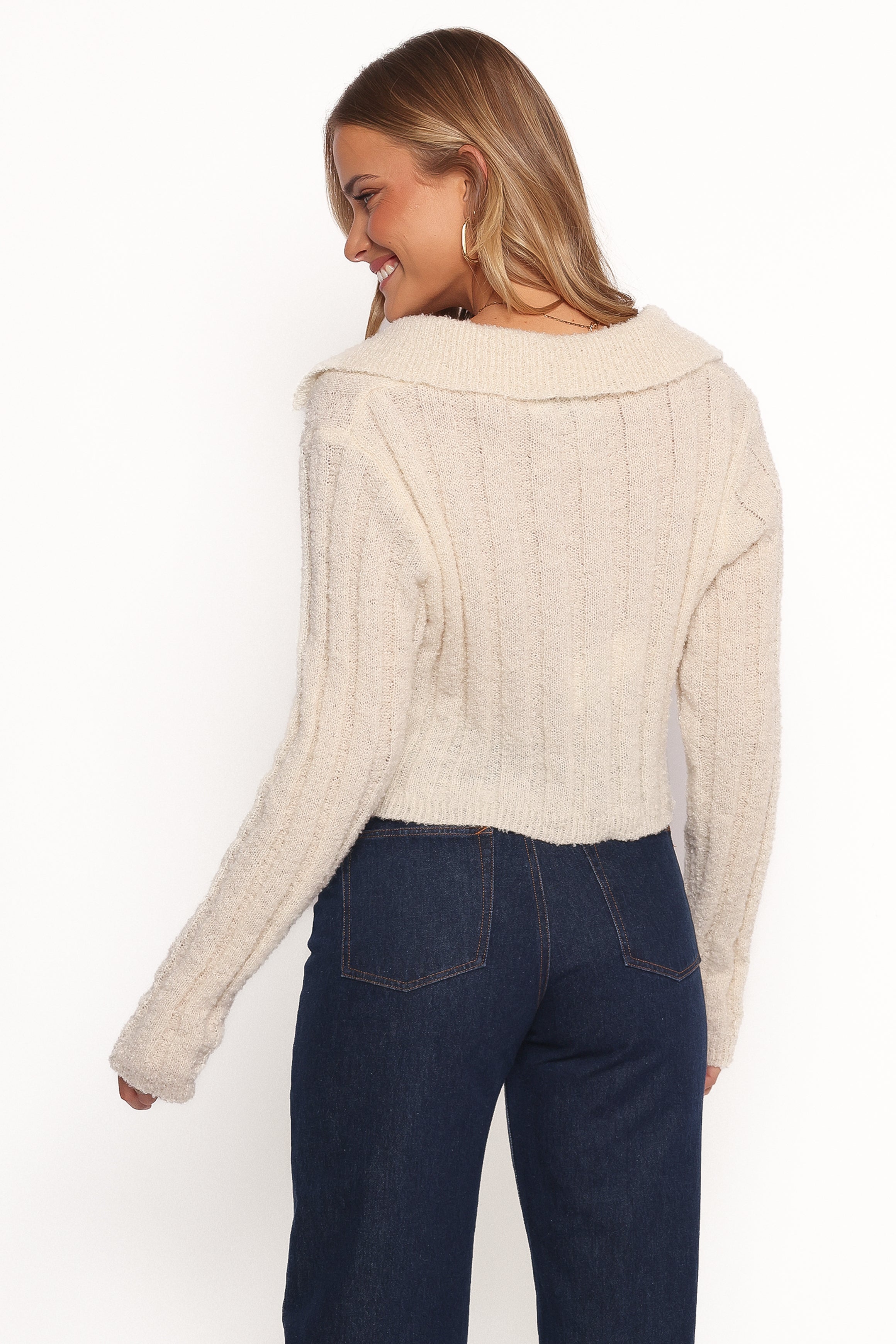 Romy Collar Knit Sweater - Ecru