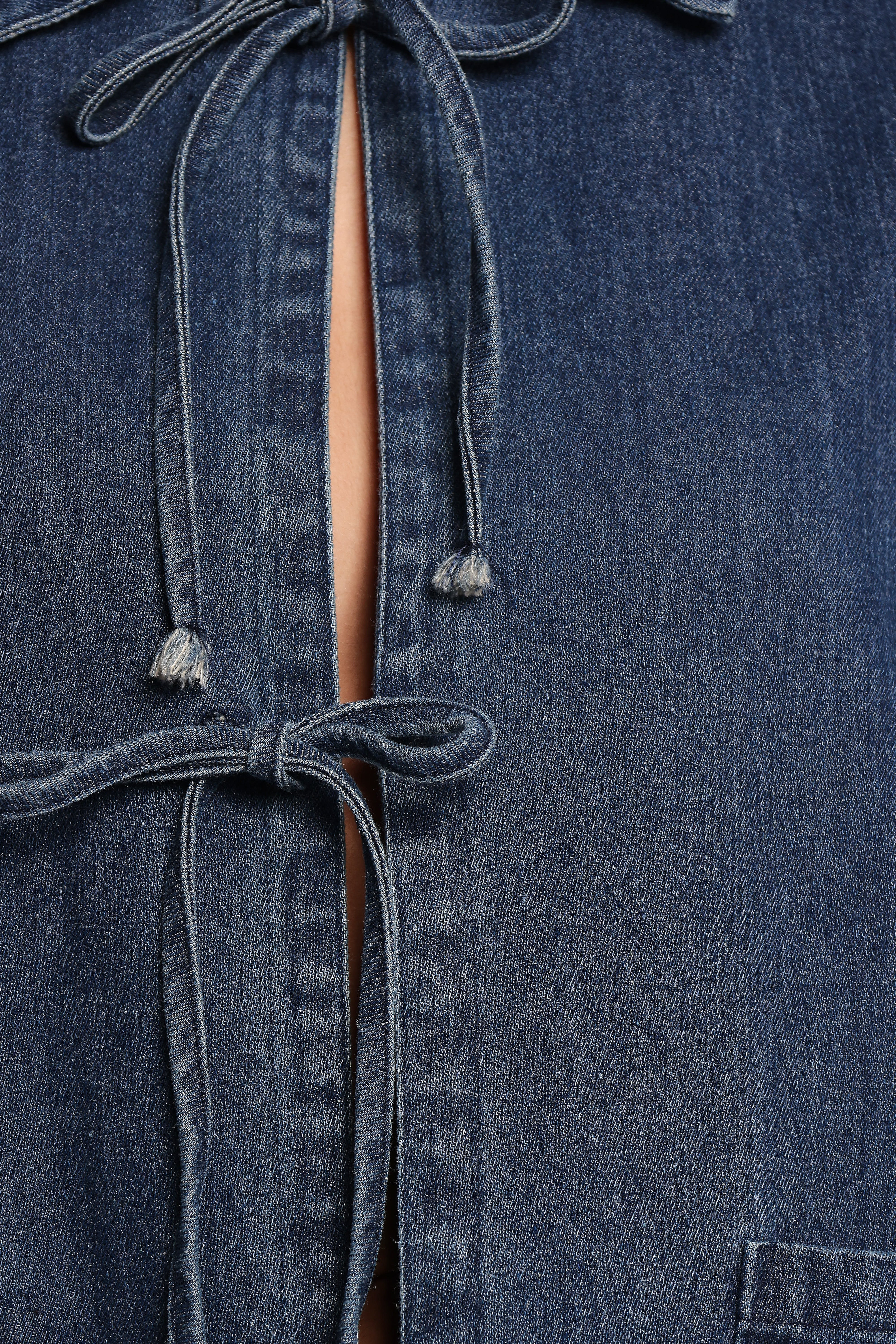 Avon Bow Front Denim Shacket - Denim