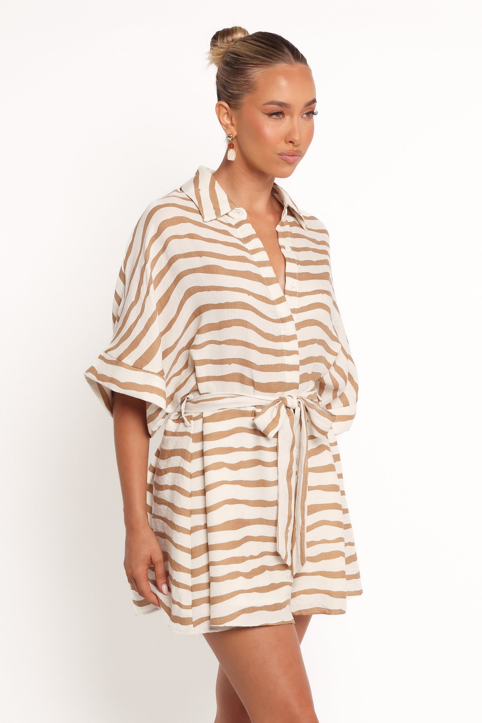 Peppiatt Batwing Romper - Tan Stripe