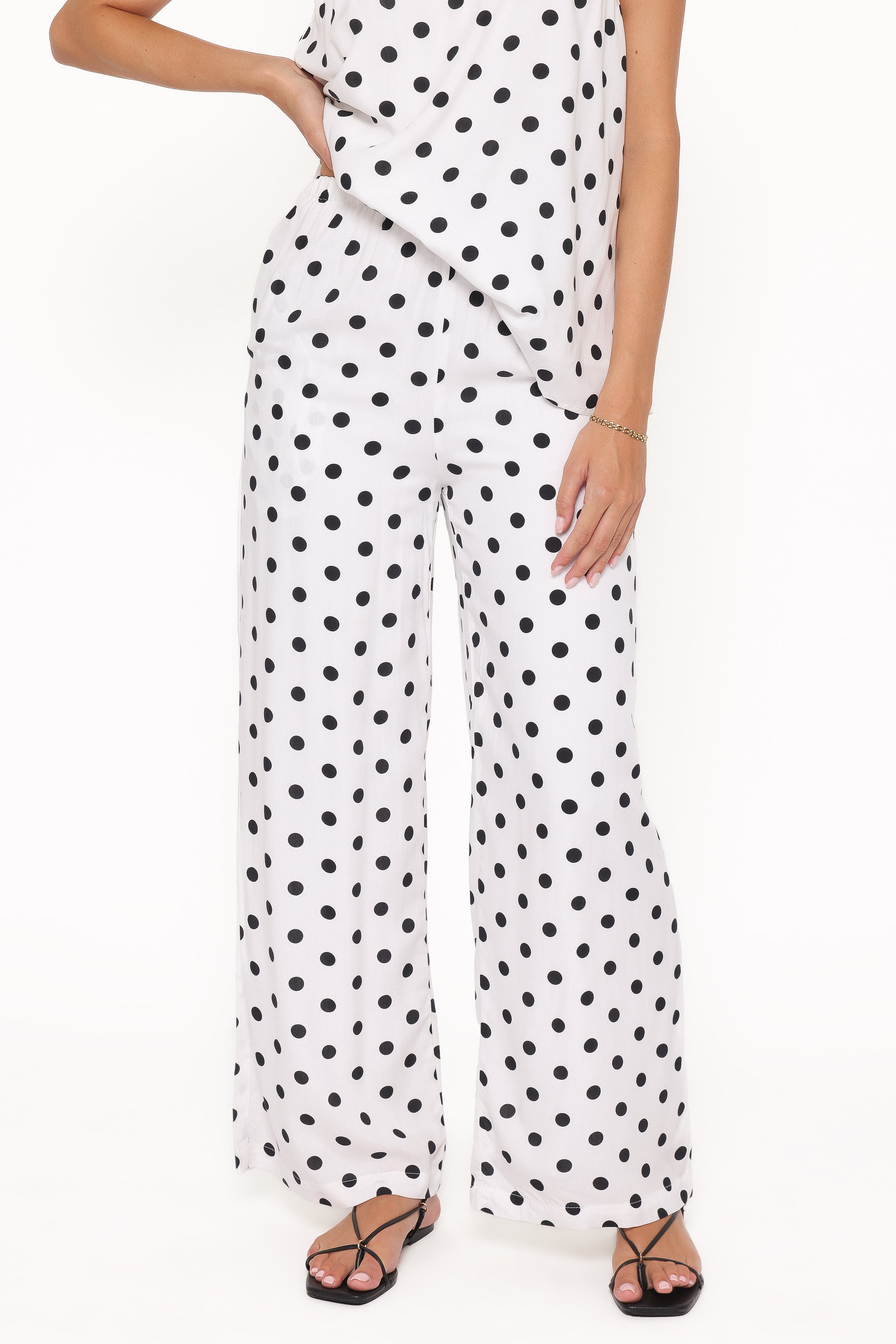 Kristy Pant Set - White/Black Polka Dot
