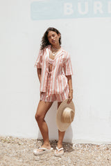 Aaliyah Tie Front Top - Pink Stripe