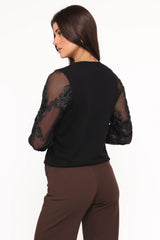 Cailin Sheer Sleeve Top - Black