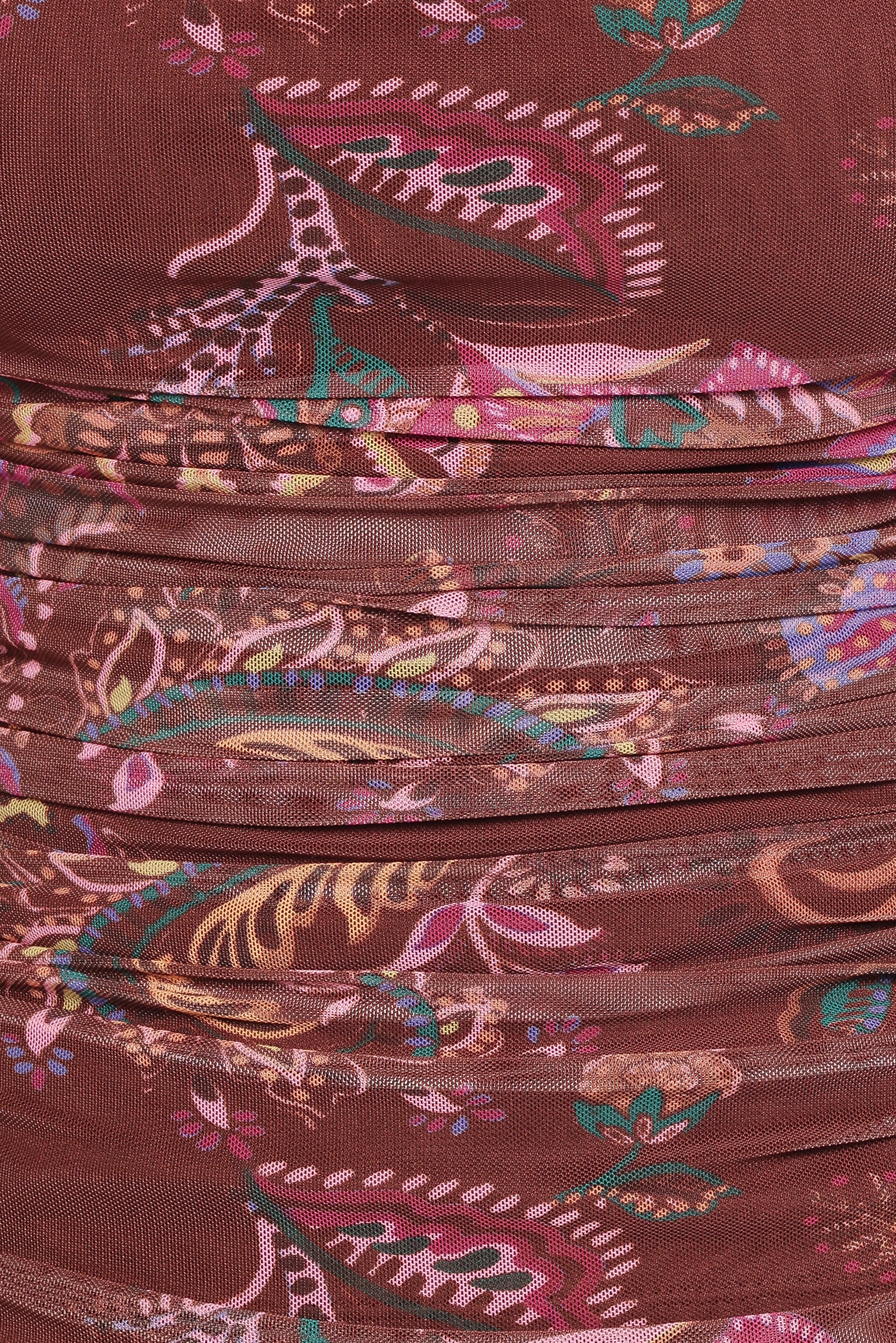 Elfrida Off Shoulder Mesh Top - Brown Floral