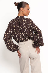 Marni Top - Brown Ditsy