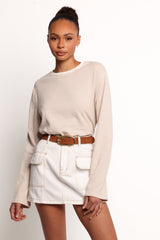 Ruva Long Sleeve Tee - Beige White Stripe