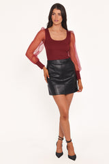 Wesson Sheer Sleeve Top - Merlot