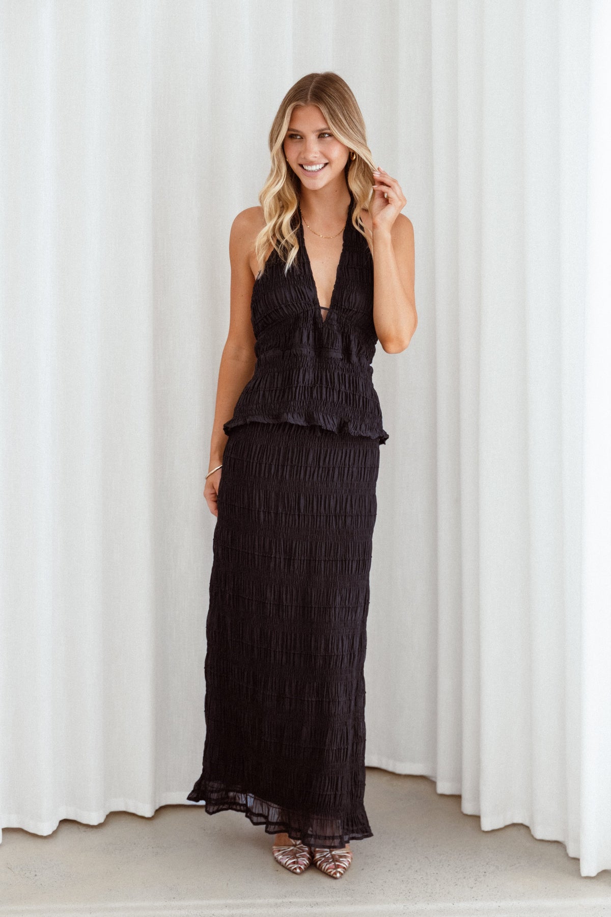 Zafira Textured Halter Top - Black
